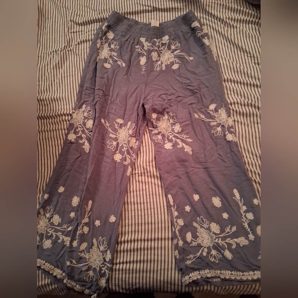 Floral Embroidered Boot Cut Pants